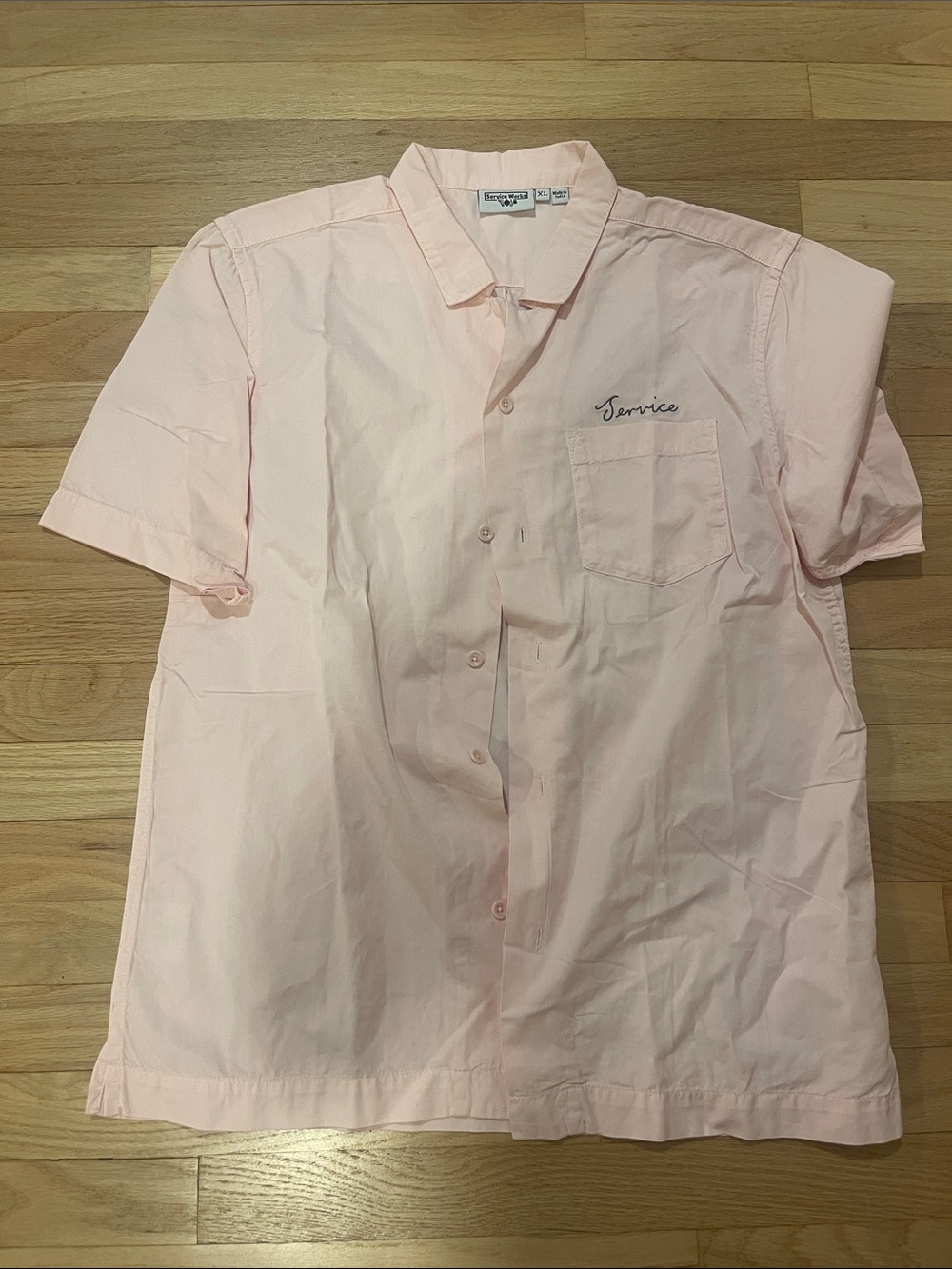 Men’s Service works Embroidered Short-Sleeve Shirt - Light Pink size XL